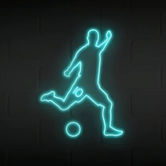 Fußballspieler tritt Neonschild.