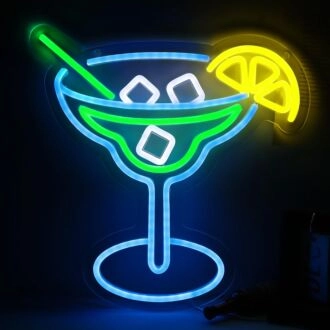 Zitronencocktail-Glas-Bar-Neonschild