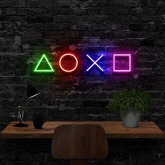 Playstation-Steuerungen Mehrfarbiges Neon-Schild für Gamer und Unterhaltungsbereiche