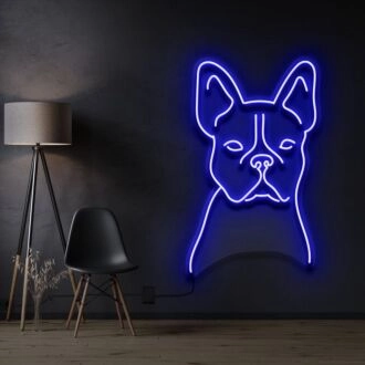 Französische Bulldogge Linienkunst Neonschild für Hundeliebhaber und künstlerische Dekoration.