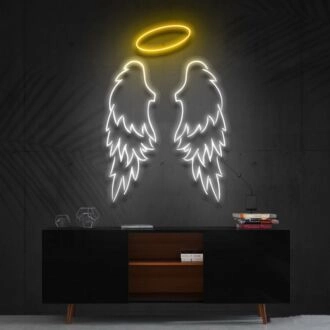 Engelsflügel Multicolor Neonschild für spirituelle und friedliche Ambientes