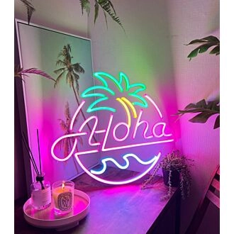 Aloha Hello Palm Tree Neon Signs for Tropical and Relaxing Decor