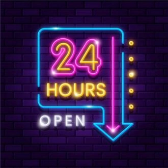 24 Hours Open Neon Sign for Businesses and Shops