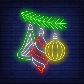 Christmas Baubles Fir Tree Branch Neon Sign for Holiday Decor