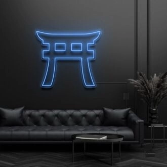 Neon-Schild mit Shinto-Torii-Tor-Symbol für kulturelle und spirituelle Räume