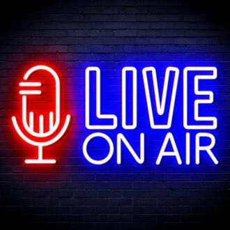 Bright Live On Air LED Neon Sign Red And Blue for Studios and Broadcasting Spaces