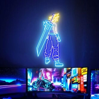 Final Fantasy Cloud Strife Art LED Neon Sign for Game Fans