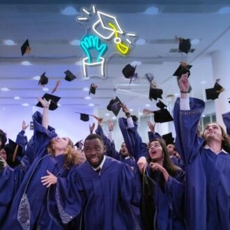 Throw Graduation Hats Neon Sign Celebration