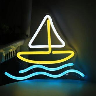 Verbessern Sie das Ambiente Ihres Zuhauses, Büros oder Ihrer Küstenbar mit dem Boot Im Meer Kreative LED-Wand-Neonschild.