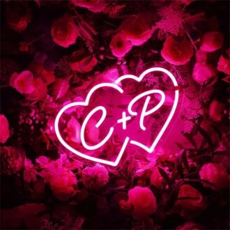 Perfect for Romantic Celebrations and Chic Home Decor: Couple Initials Heart Shapes C P Personalized LED Neon Sign