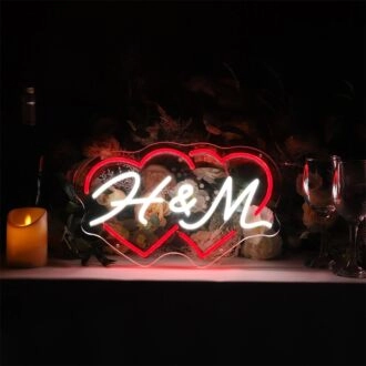 Customize a Romantic Touch to Weddings, Anniversaries, and Home Decor with the Couple Initials Heart Shapes H M Personalized LED Neon Sign.