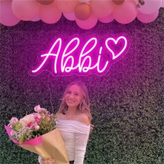 Brighten Your Wedding, Home, or Bar with Personalized Charm Using the Custom Name Abbi With Heart LED Neon Sign.