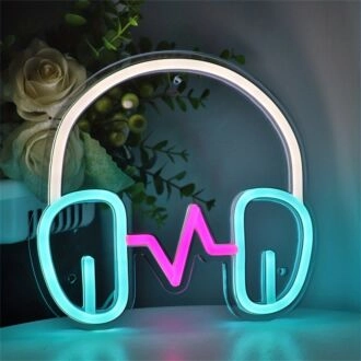 Bringen Sie Licht in Ihren Raum: LED-Neonschild mit Kopfhörermotiv, perfekt für Schlafzimmer, Gaming-Setups und Musiklounges.