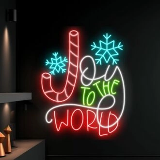 Brighten Your Holiday Decor and Celebrations: Joy To The World Led Neon Sign Custom Candy Cane Christmas Led Sign for Home, Office, and Christmas-themed Events.