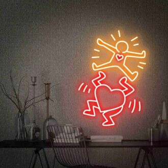 Brighten Your Space: Keith Haring Heart Led Neon Sign for Home Decor, Office Vibes, and Romantic Wedding Settings