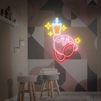 Elevate Your Space: Kirby Bubble Tea Neon Wall Art for Cafes, Home Kitchens, and Boba Shops - The Ultimate LED Neon Sign for Beverage Lovers.