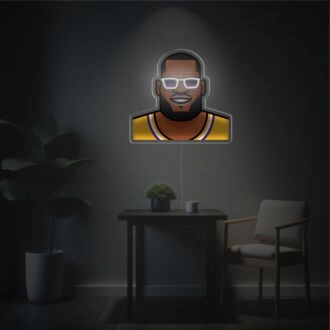 Elevate your space with Leborn James With Sunglasses LED Neon Acrylic Artwork - Perfect for Bars, Game Rooms, and Sports Enthusiast Offices.