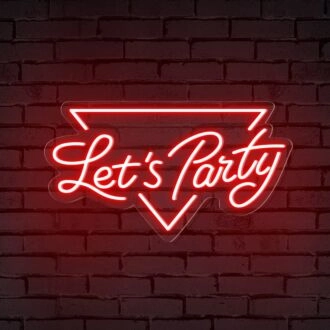 Brighten Up Celebrations and Decor: Lets Party Word Triangle Neon Sign for Bars, Weddings, and Home Gatherings.