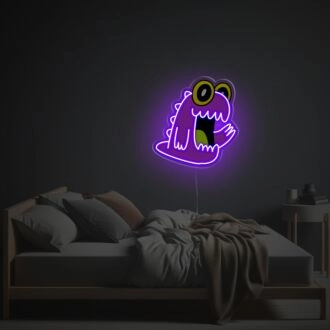 Beleben Sie das Zimmer Ihres Kindes oder die nächste Geburtstagsfeier mit dem kleinen lilafarbenen Monster LED-Neon-Acrylkunstwerk.