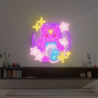 Brighten Up Your Space: Lucky Kitty Cat Neon Sign Maneki Neko LED Sign, Perfect for Bar, Cafe, Home Decor, and Celebratory Events
