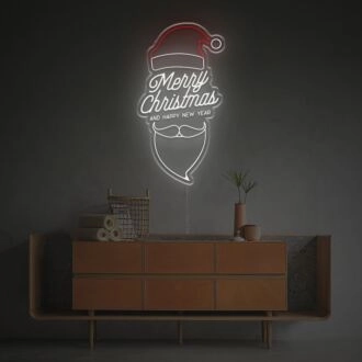 Brighten Your Holiday Celebrations at Home, Office, or Store with the Merry Christmas and Happy New Year with Christmas Hat LED Neon Sign.