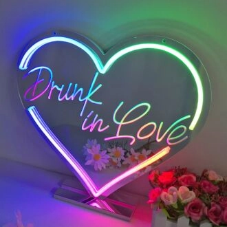 Drunk in Love Heart Colorful Mirror Neon Signs