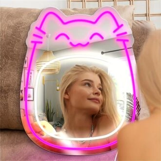 Enhance Your Home, Office, or Store Ambiance with the Enchanting Glow of Mirror Cat LED Neon Sign.