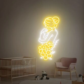 Brighten Up Your Space: Mom Baby Flower Led Neon Sign for Aesthetic Room Decor, Perfect Gift for New Moms and Ideal for Celebrations, Home Nurseries, and Relaxing Office Environments.