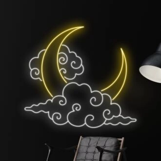 Moon And Clouds Led Neon Sign Moon Lover Led Sign