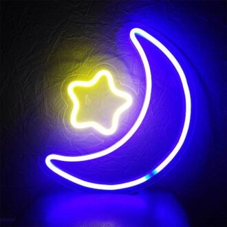 Brighten Up Your Nights: Moon And Star LED Neon Sign for Dreamy Home Decor, Romantic Weddings, and Enchanting Bar Ambiances.