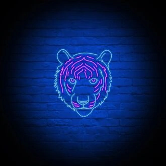 Neon Tiger Sign Hung On Brick Background