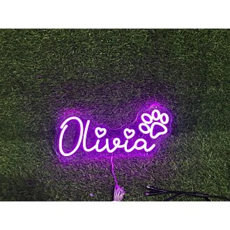 Brighten Your Space: Olivia With Paw Purple LED Neon Sign for Bars, Weddings, and Cozy Home Decor