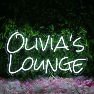 Olivias Lounge White Neon Sign