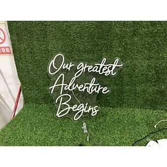Light Up Your New Chapter: Our Greatest Adventure Begins White LED Neon Sign for Weddings, Home Decor, and Celebratory Events.