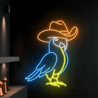 Parrot Cowboy Led Neon Sign Parrot Cowboy Hat Led Sign Animal Lover Neon Light
