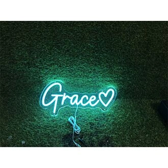 Brighten Up Your Wedding, Office, or Bar Decor with the Personalized Custom Grace With Heart LED Neon Sign.
