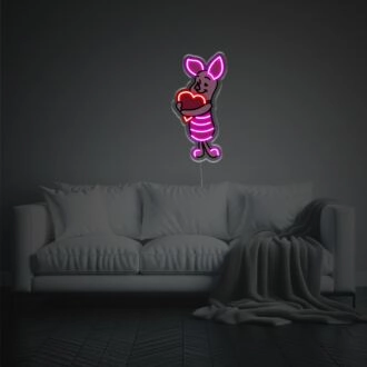 Brighten Your Special Moments: Piglet Hugging Red Heart LED Neon Acrylic Artwork for Weddings, Anniversaries, and Valentine's Celebrations.