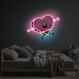 Brighten Up Your Bar, Wedding, or Kids' Room with the Pinky Heart Shaped Spongebob LED Neon Acrylic Artwork.