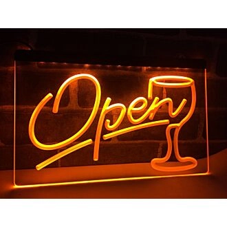 Open Wine Glass Hanging Neon Sign