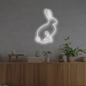 Brighten Your Space: Rabbit Outline LED Neon Sign Perfect for Home Decor, Bars, and Playful Office Ambiances.