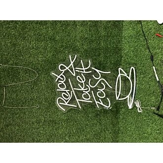 Light Up Your Space with Relax And Take It Easy Yellow LED Neon Sign - Perfect for Home Decor, Office Vibes, and Chill Bar Atmospheres.