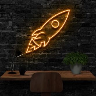 Rocketship Neon Sign for Kids Rooms and Space Themed Decor