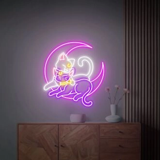 Brighten Up Your Space: Sailor Moon Luna Cat Led Neon Sign Anime Neon Lights Perfect for Home Decor, Dorm Rooms, and Anime-themed Parties.