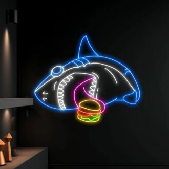 Shark Eat Hamburger Led Neon Sign Funny Shark Led Sign Cool Shark Neon Light Bakery Shop