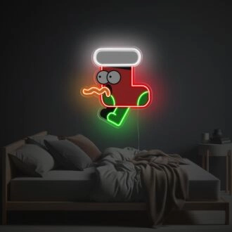 Brighten Up Your Holidays: Shocked Christmas Sock LED Neon Acrylic Artwork Perfect for Home Decor, Office Festivities, and Storefront Displays.