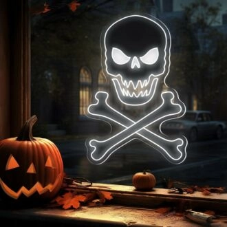 Light Up Your Halloween Festivities & Spooky Decor with Skull Bones Neon Sign for Home, Office, and Haunted Houses.