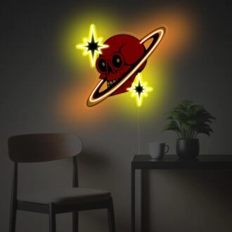 Skull Head Planet LED Neon Acrylic Artwork: Perfect for adding a cosmic touch to your bar, home office, or next big event.