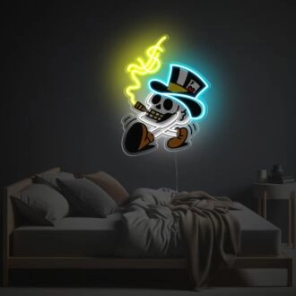 Elevate Your Home, Bar or Party Ambiance with Smocking Skull Gentleman LED Neon Acrylic Artwork.