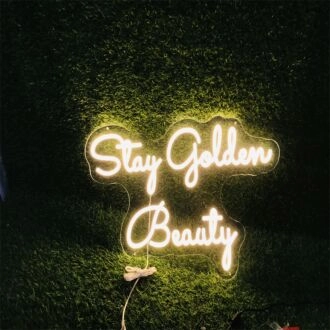 Brighten Up Your Bar, Wedding, or Office Space with Stay Golden Beauty Yellow Custom LED Neon Sign - The Perfect Accent for Any Setting.