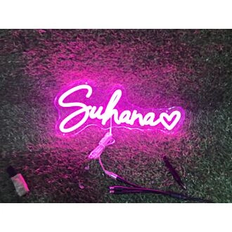 Brighten Your Space: Suhana With Heart Pink LED Neon Sign for Weddings, Parties, and Home Decor.